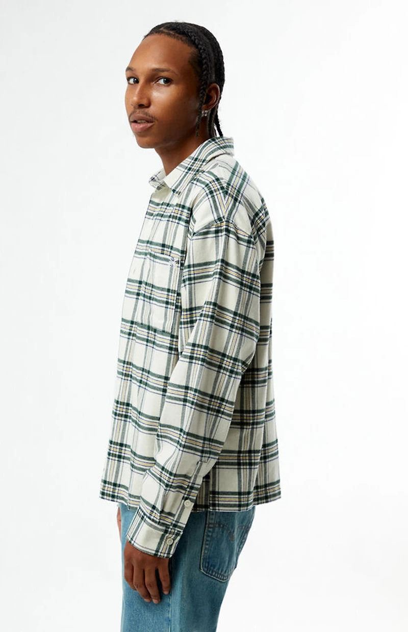 Pacsun White Plaid Long Sleeve Flannel Shirt