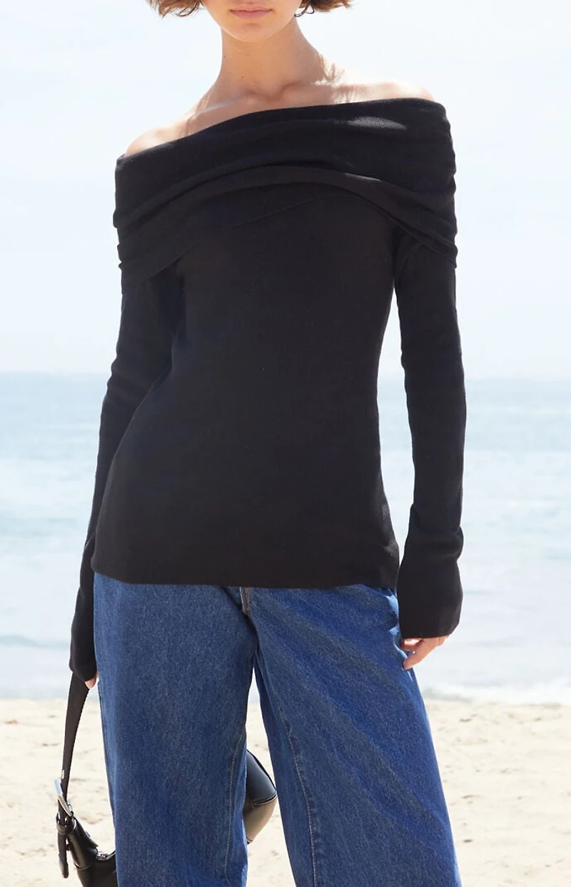 John Galt Black Renata Off-The-Shoulder Sweater