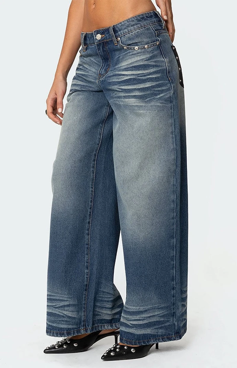 Edikted Faux Leather Pocket Low Rise Jeans