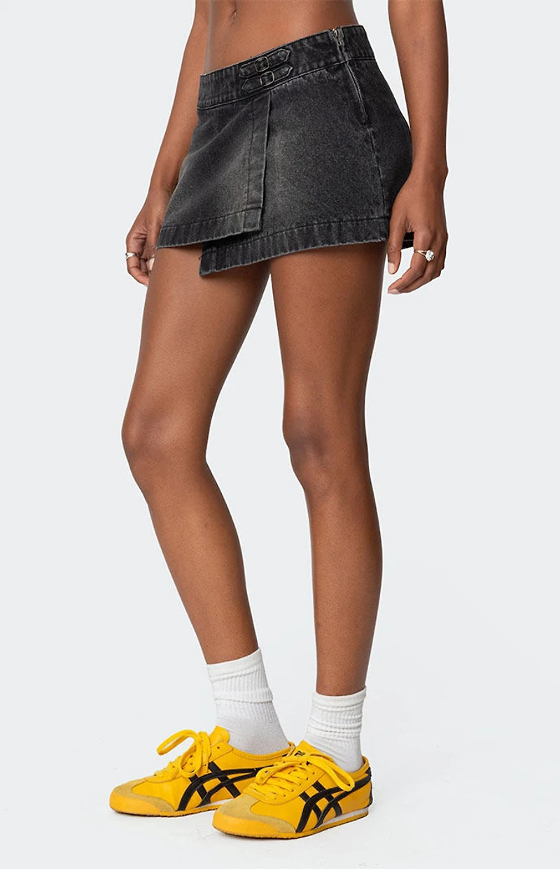 Edikted Asymmetric Denim Wrap Skort