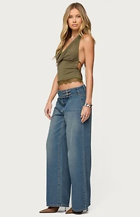 Edikted Double Buckle Low Rise Jeans