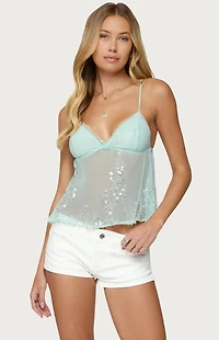 Edikted Sequin Sheer Mesh Babydoll Top