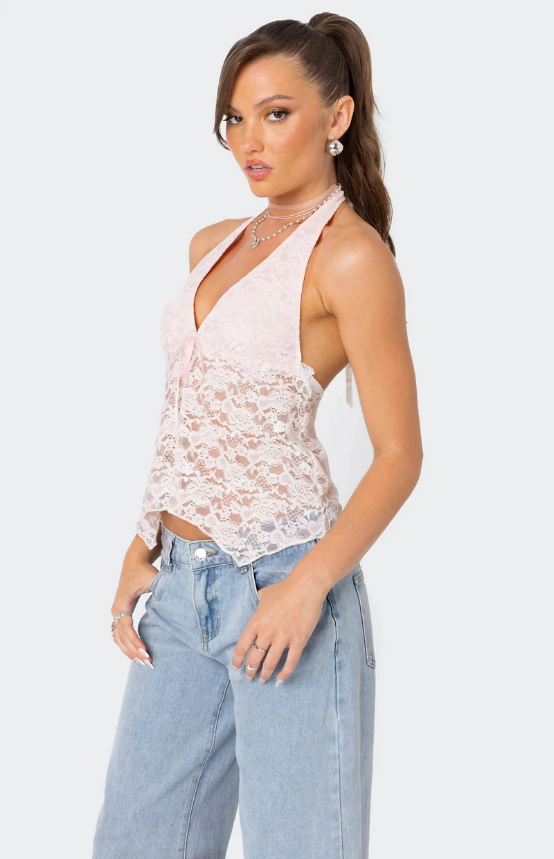 Edikted Esme Sheer Lace Halter Top