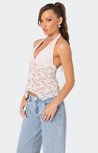 Edikted Esme Sheer Lace Halter Top