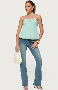 Edikted Sequin Chiffon Keyhole Halter Top