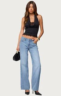 Edikted Layered Lacey Cowl Neck Halter Top