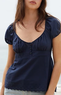 John Galt Blue Blair Short Sleeve Top