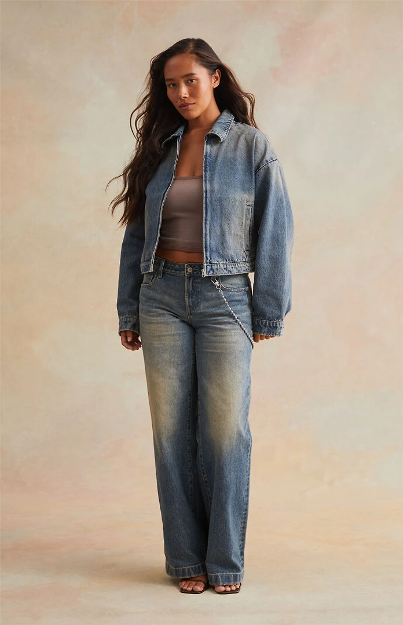 RARE DNM EDIT Medium Blue Embossed Denim Cropped Gas Jacket