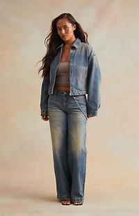 RARE DNM EDIT Medium Blue Embossed Denim Cropped Gas Jacket