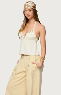 Edikted Textured Iridescent Babydoll Halter Top