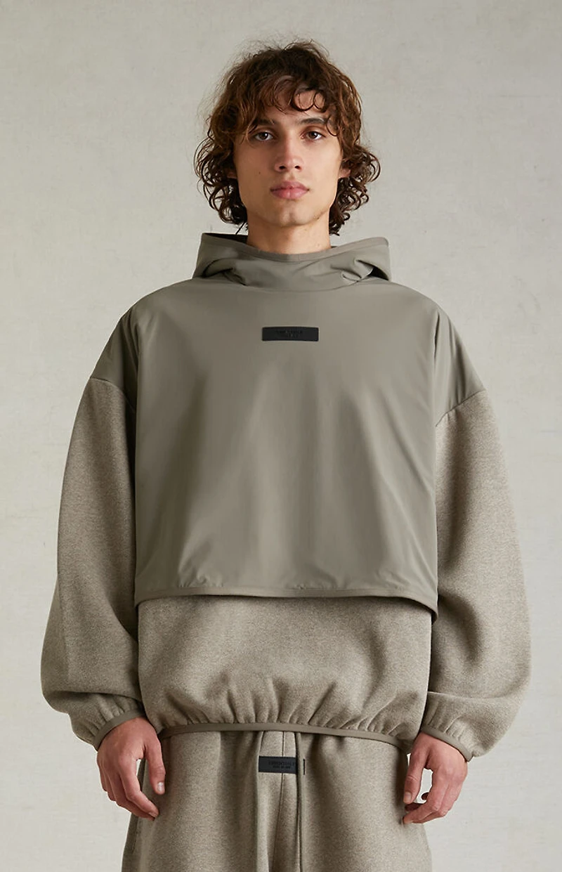 Fear of God ESSENTIALS Dust Heather Grey Nylon Fleece Hooded Sweatshirt