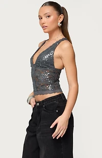 Edikted Isabela Sequin Sheer Lace Tank Top