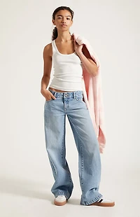 Pacsun Casey Low Rise Baggy Jeans Double Button Medium Indigo