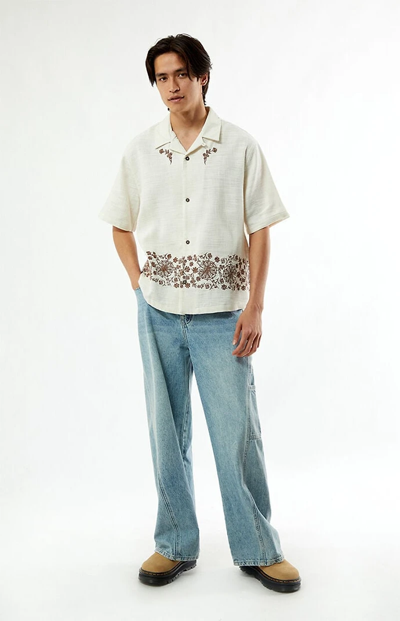 Pacsun Cream Remi Embroidered Oversized Resort Camp Shirt
