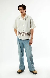 Pacsun Cream Remi Embroidered Oversized Resort Camp Shirt