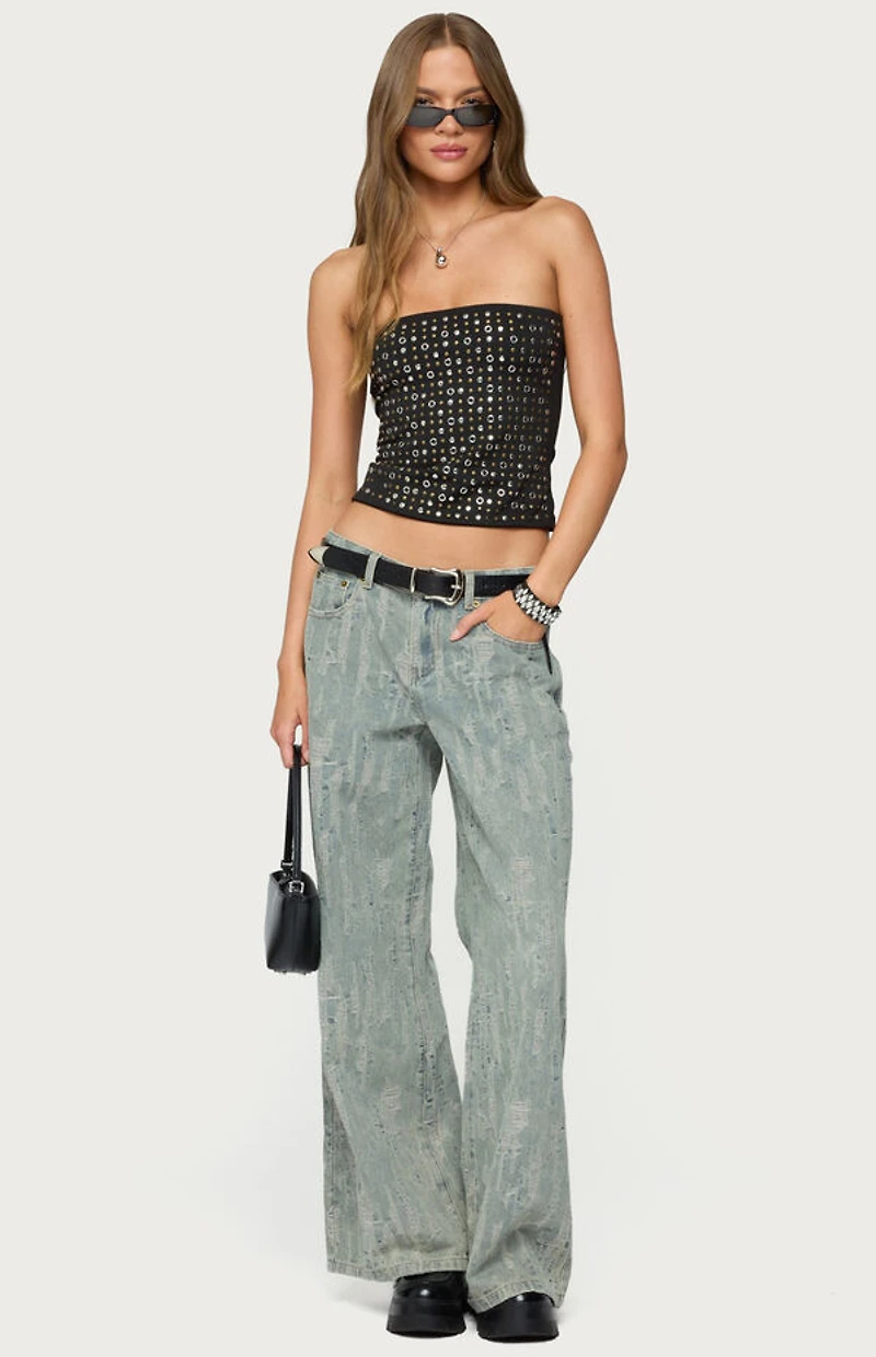 Edikted Blanco Studded Grommet Tube Top