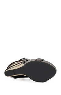 AZALEA WANG Women's Rothko Taupe Belted Wedge Sandals