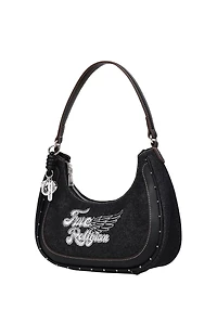 True Religion Black Wing Motif Denim Hobo Bag