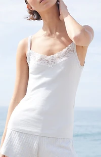 John Galt Light Blue Lace Trim Tank Top