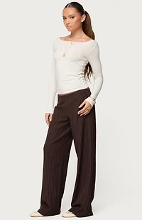 Edikted Kerie Pinstripe Low Rise Wide Leg Trousers
