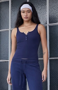 John Galt Blue Button Front Tank Top