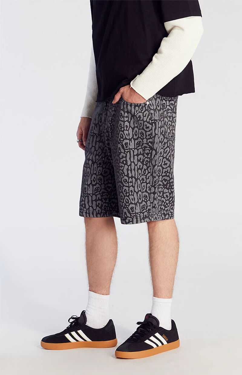 Pacsun Dark Leopard Denim Baggy Shorts