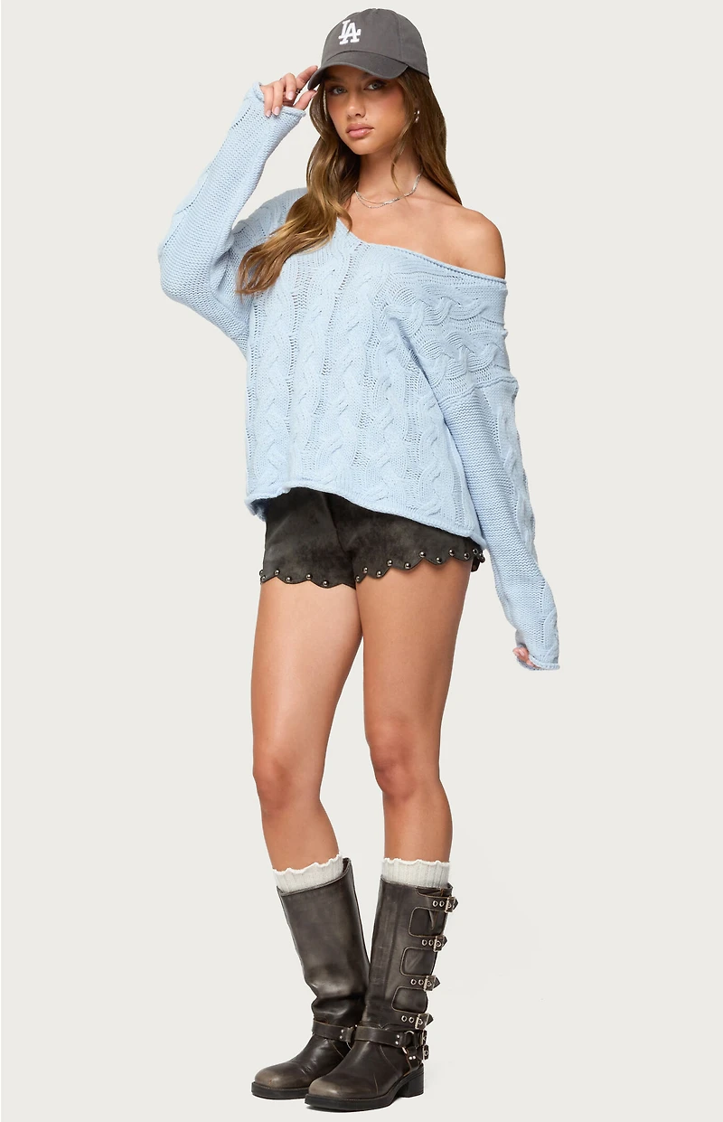 Edikted Zarina Studded Faux Suede Shorts
