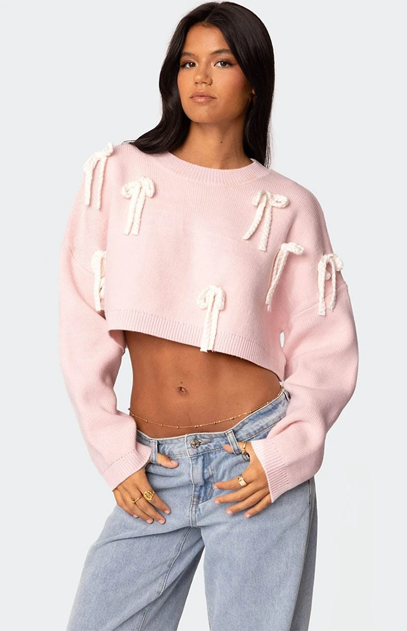 Edikted Chunky Bow Cropped Sweater