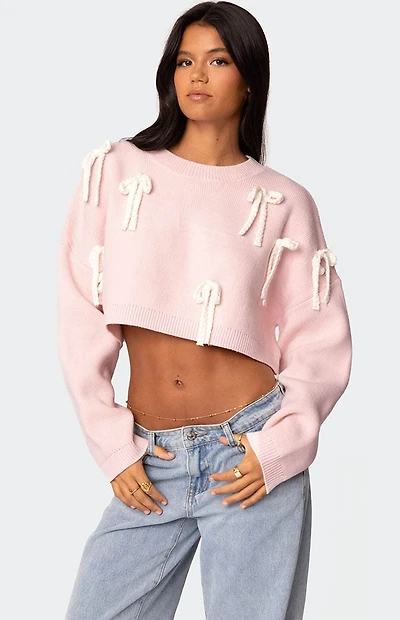 Edikted Chunky Bow Cropped Sweater
