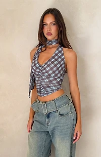 Tiger Mist Blue Plaid Noble Top