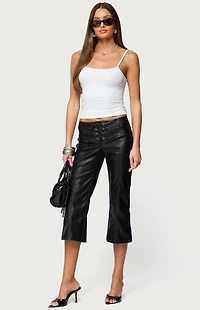 Edikted Lexy Faux Leather Flared Capri Pants
