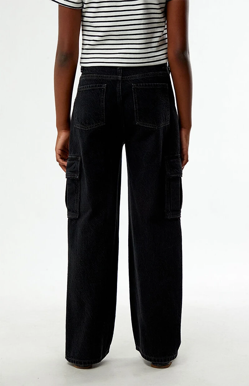 Pacsun Kids Baggy Jeans Frayed Cargo Black Wash
