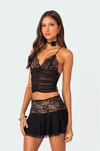 Edikted Mesh & Lace Strappy Back Top
