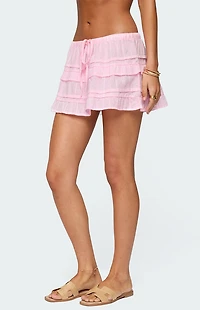 Edikted Embroidered Cotton Ruffle Mini Skirt