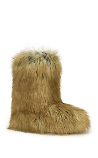 AZALEA WANG Women's Nadianna Tan Redfox Faux Fur Platform Boots