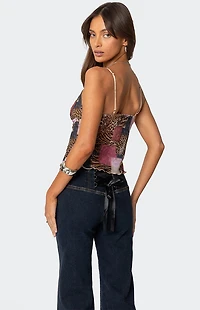Edikted Mixed Animal Print Mesh Tank Top