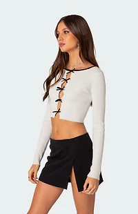 Edikted Billy Bow Cut Out Ribbed Crop Top