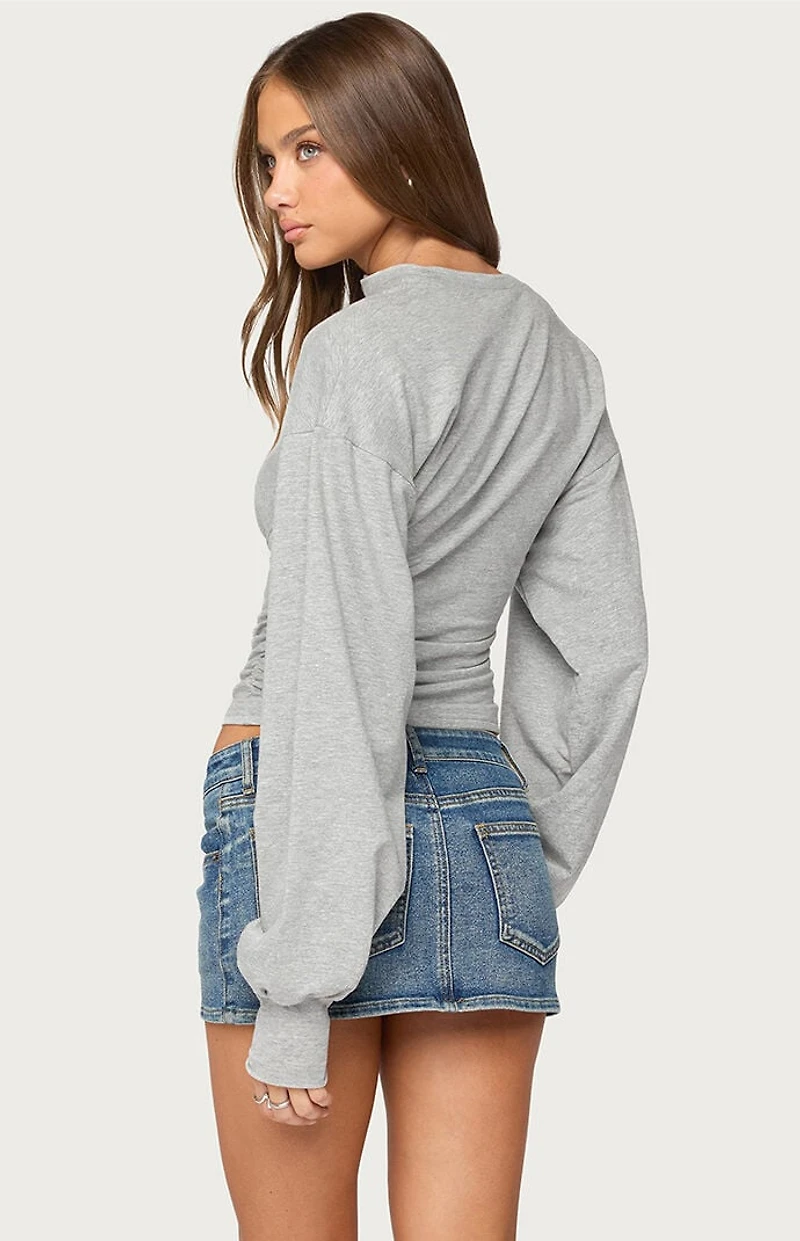 Edikted Diya Long Puff Sleeve Henley Top