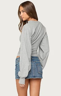 Edikted Diya Long Puff Sleeve Henley Top