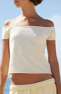 John Galt Yellow Striped Bonnie Off-The-Shoulder Crop Top