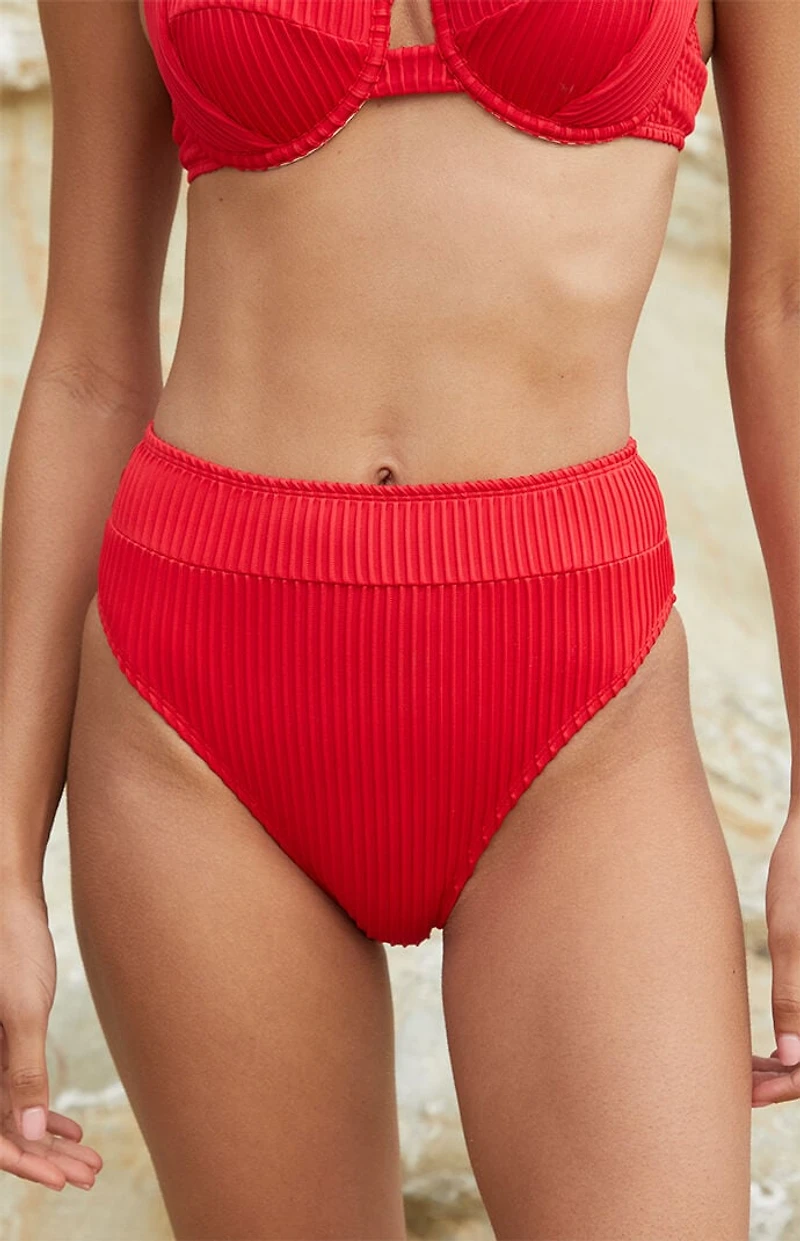 Cupshe Red High Waisted Banded Bikini Bottom