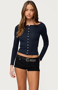 Edikted Cameo Boat Neck Button Up Top