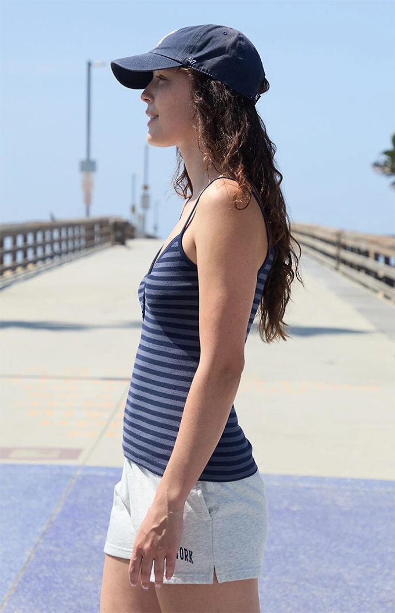 John Galt Blue & Black Striped V-Neck Tank Top