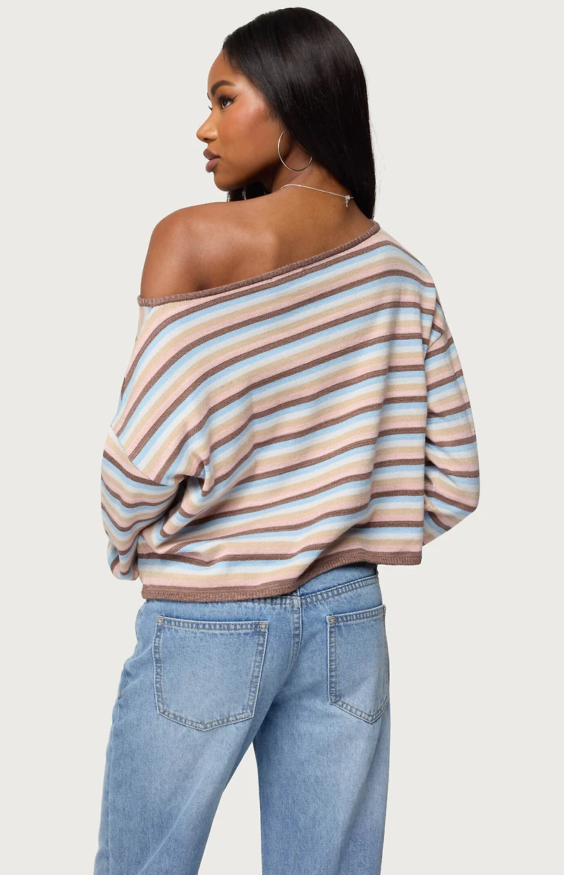 Edikted Alexis Off Shoulder Striped Knit Top