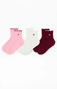 adidas 3 Pack Valentine's Ruffled Quarter Socks