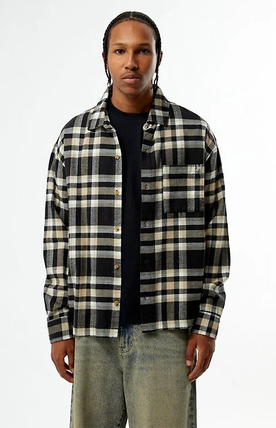 Pacsun Tan & Black Plaid Long Sleeve Flannel Shirt
