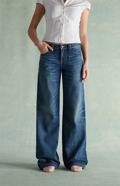 RARE DNM EDIT Light Blue Rhinestone Button Pocket Low Rise Baggy Jeans