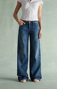 RARE DNM EDIT Light Blue Rhinestone Button Pocket Low Rise Baggy Jeans