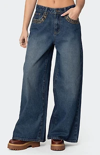 Edikted Gwen Leopard Detail Low Rise Jeans