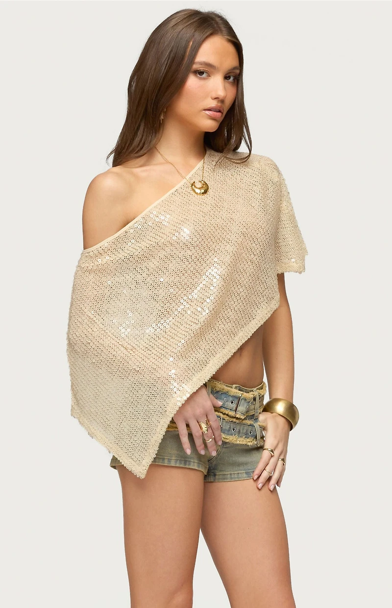Edikted Alanna Sheer Sequin Poncho